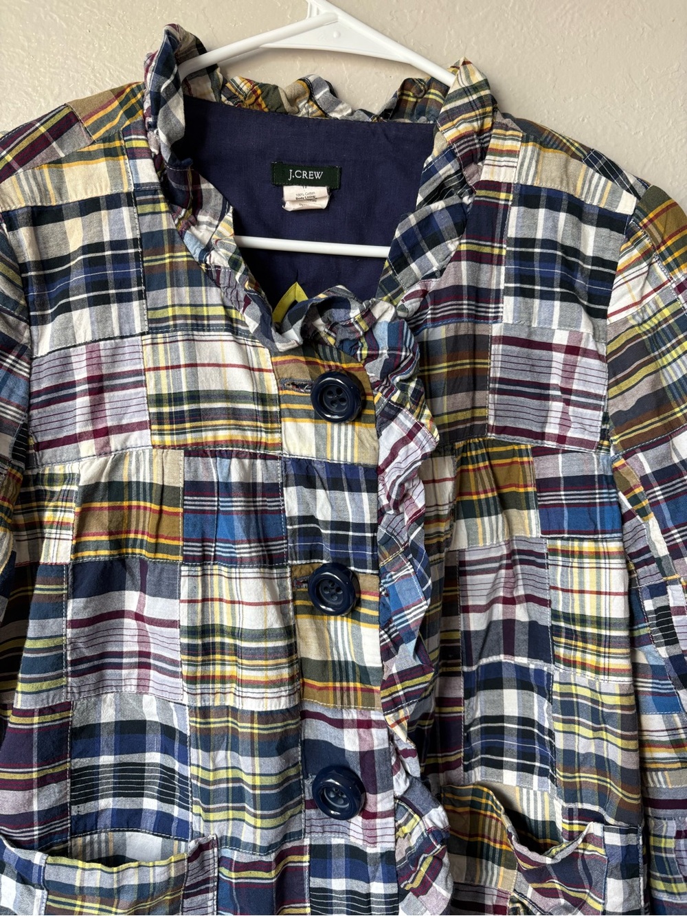 J. Crew Multicolor Plaid Ruffle-Trim Blazer - Picture 2 of 4
